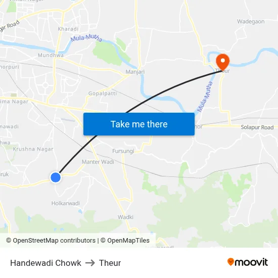 Handewadi Chowk to Theur map