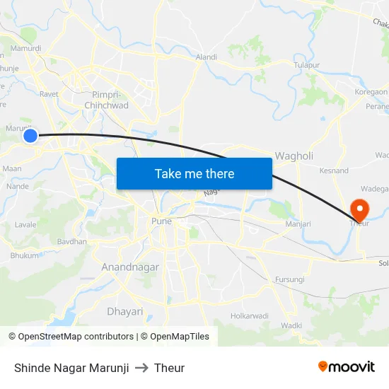 Shinde Nagar Marunji to Theur map