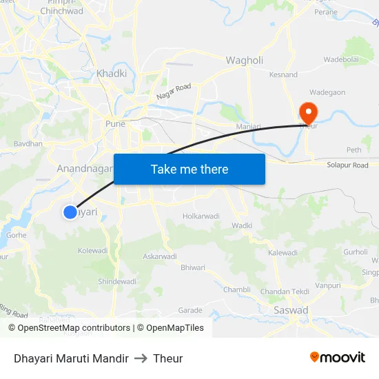 Dhayari Maruti Mandir to Theur map