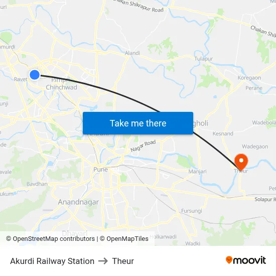 Akurdi Railway Station to Theur map