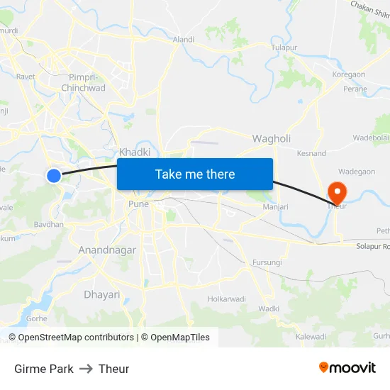 Girme Park to Theur map