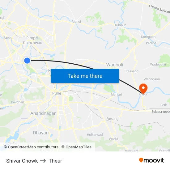 Shivar Chowk to Theur map