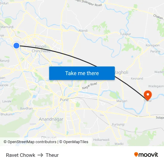 Ravet Chowk to Theur map