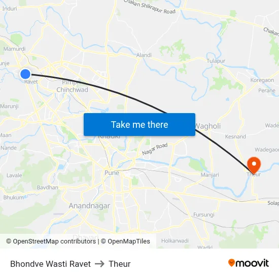 Bhondve Wasti Ravet to Theur map
