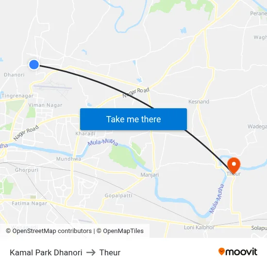 Kamal Park Dhanori to Theur map