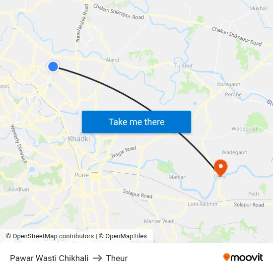 Pawar Wasti Chikhali to Theur map