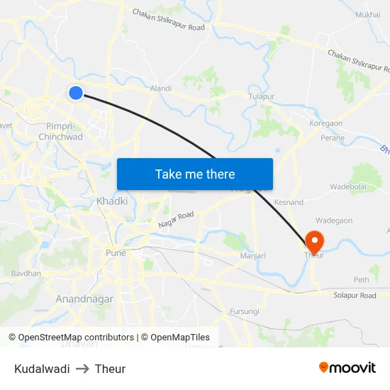Kudalwadi to Theur map