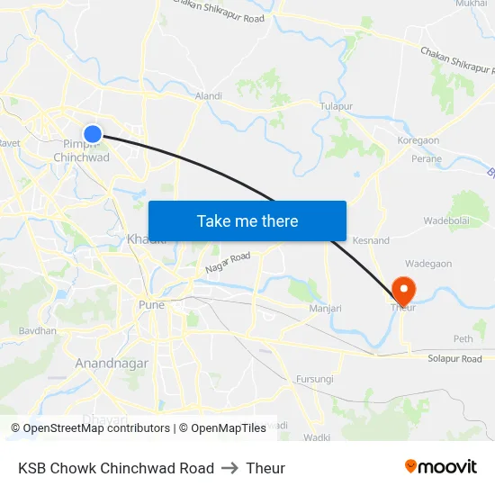 KSB Chowk Chinchwad Road to Theur map