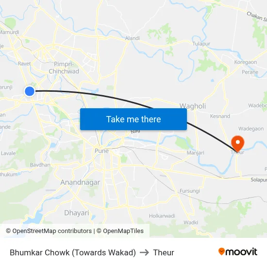 Bhumkar Chowk (Towards Wakad) to Theur map