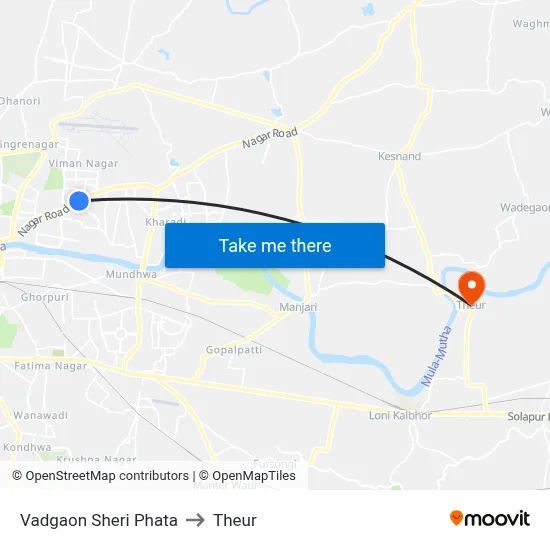 Vadgaon Sheri Phata to Theur map