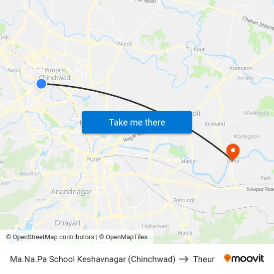Ma.Na.Pa School Keshavnagar (Chinchwad) to Theur map