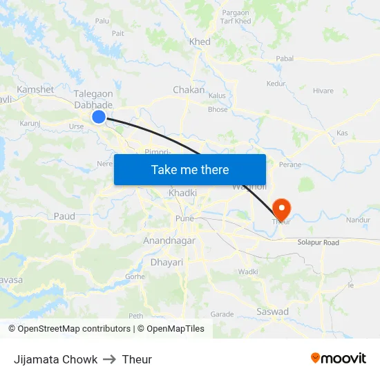 Jijamata Chowk to Theur map
