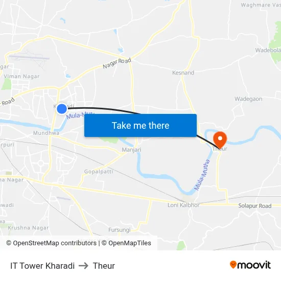 IT Tower Kharadi to Theur map