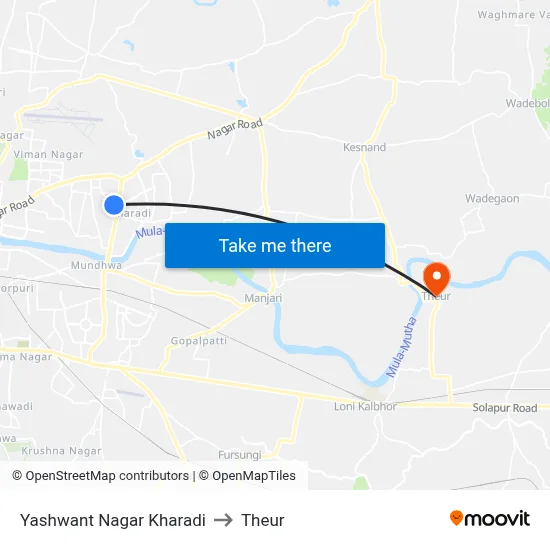 Yashwant Nagar Kharadi to Theur map