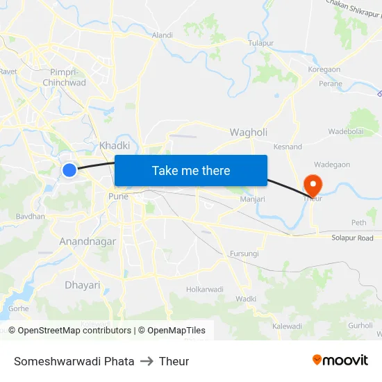 Someshwarwadi Phata to Theur map