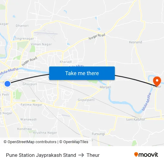 Pune Station Jayprakash Stand to Theur map