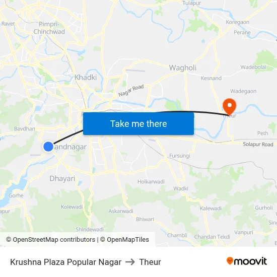 Krushna Plaza Popular Nagar to Theur map