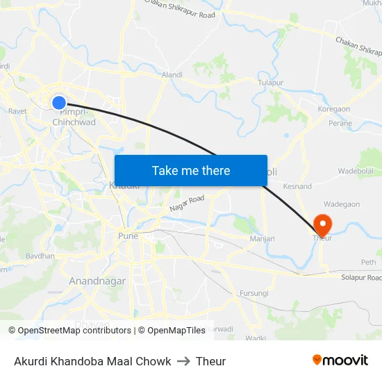 Akurdi Khandoba Maal Chowk to Theur map