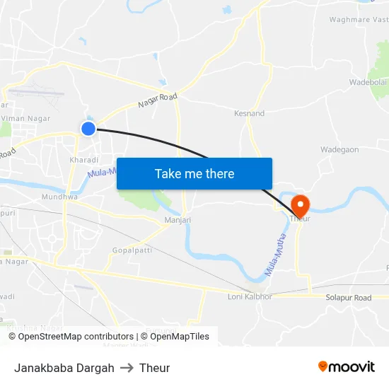 Janakbaba Dargah to Theur map