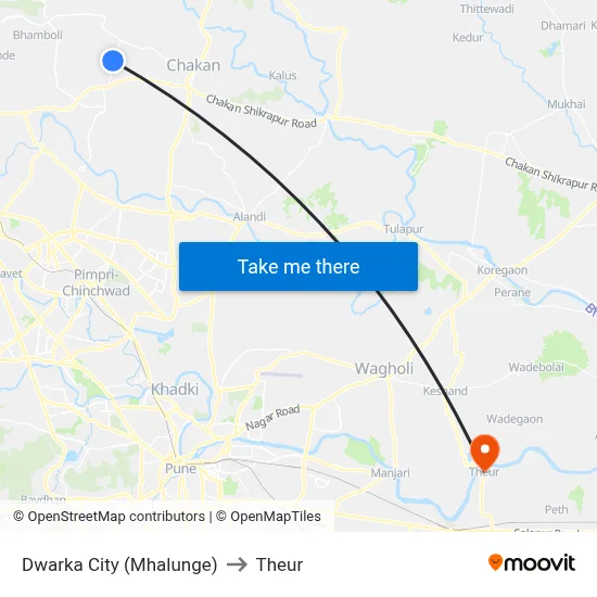 Dwarka City (Mhalunge) to Theur map