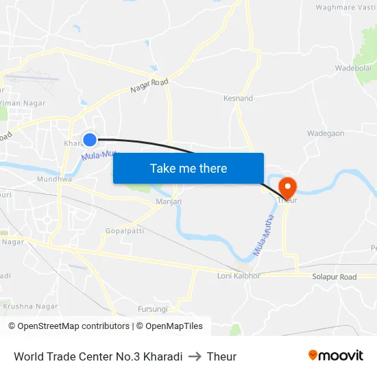 World Trade Center No.3 Kharadi to Theur map