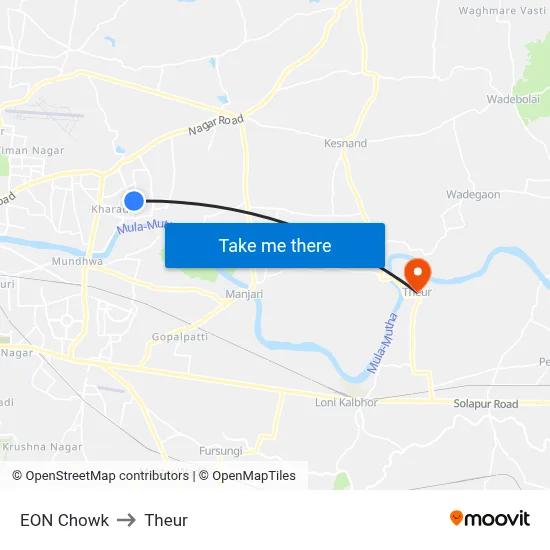 EON Chowk to Theur map
