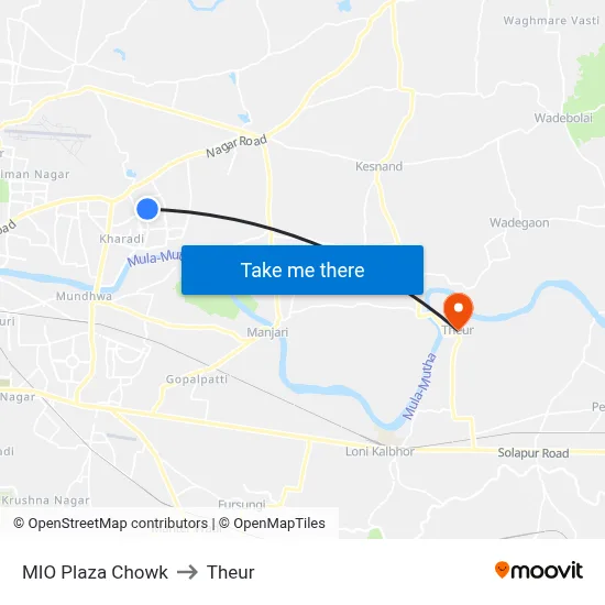 MIO Plaza Chowk to Theur map