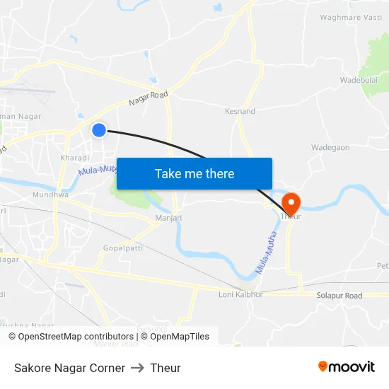 Sakore Nagar Corner to Theur map