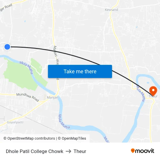 Dhole Patil College Chowk to Theur map