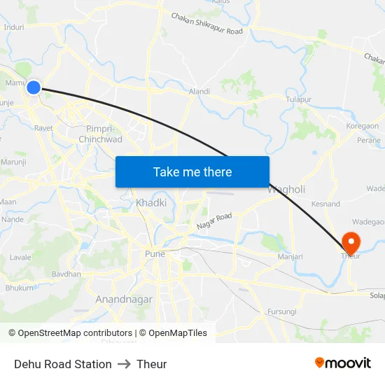 Dehu Road Station to Theur map