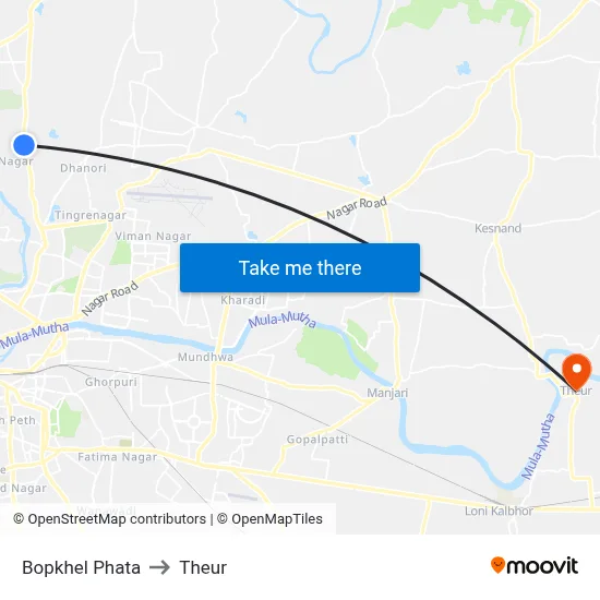 Bopkhel Phata to Theur map