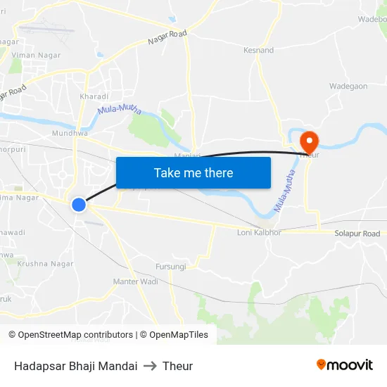 Hadapsar Bhaji Mandai to Theur map
