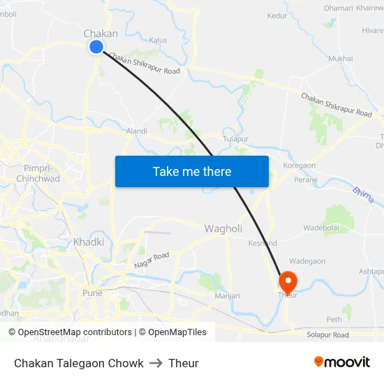 Chakan Talegaon Chowk to Theur map