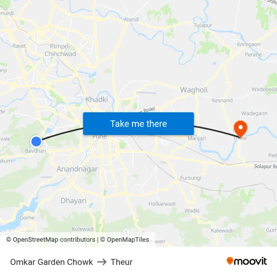 Omkar Garden Chowk to Theur map