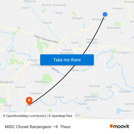 MIDC Chowk Ranjangaon to Theur map