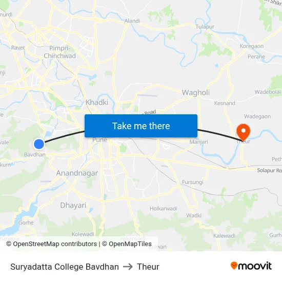 Suryadatta College Bavdhan to Theur map