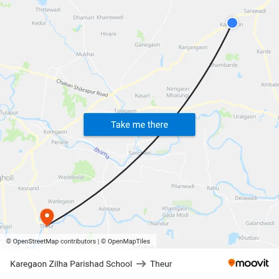 Karegaon Zilha Parishad School to Theur map