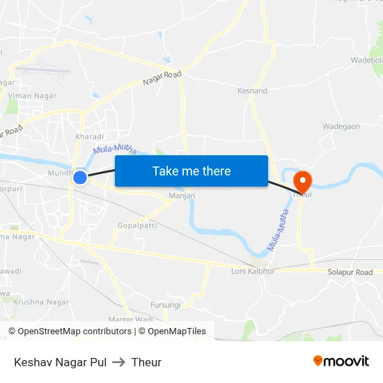 Keshav Nagar Pul to Theur map
