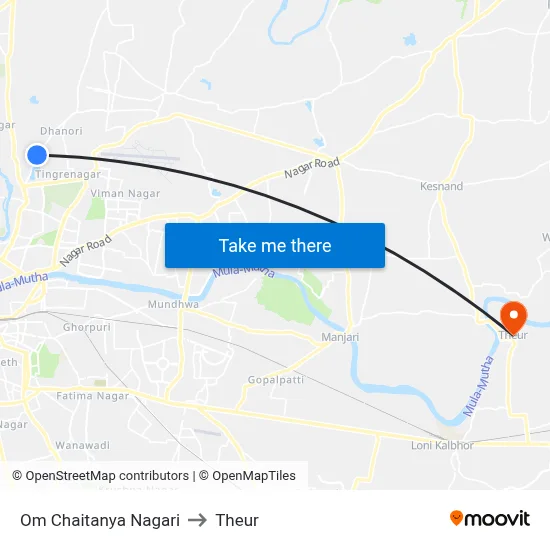 Om Chaitanya Nagari to Theur map