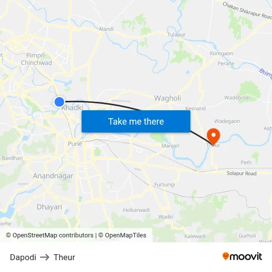 Dapodi to Theur map
