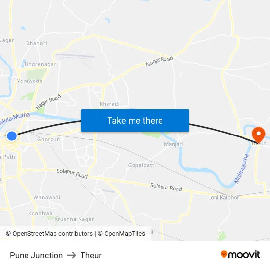 Pune Junction to Theur map