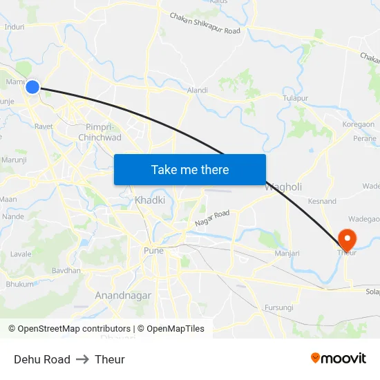 Dehu Road to Theur map