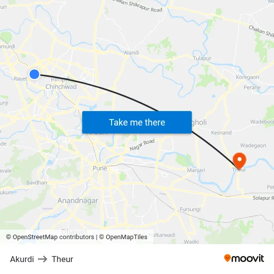 Akurdi to Theur map