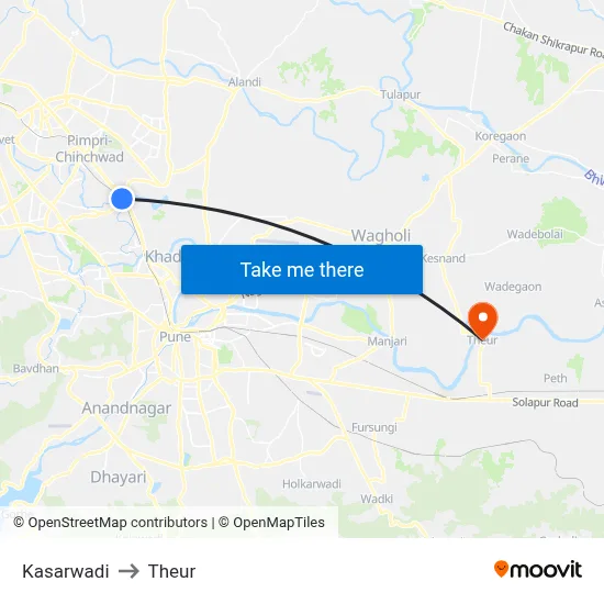 Kasarwadi to Theur map