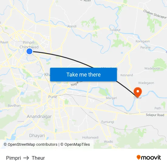 Pimpri to Theur map