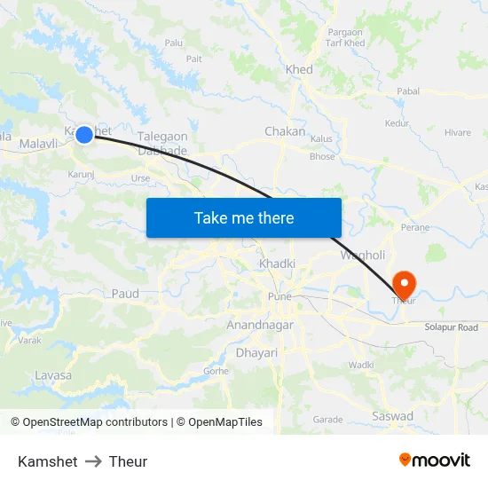 Kamshet to Theur map