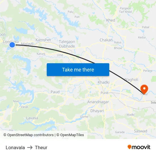 Lonavala to Theur map