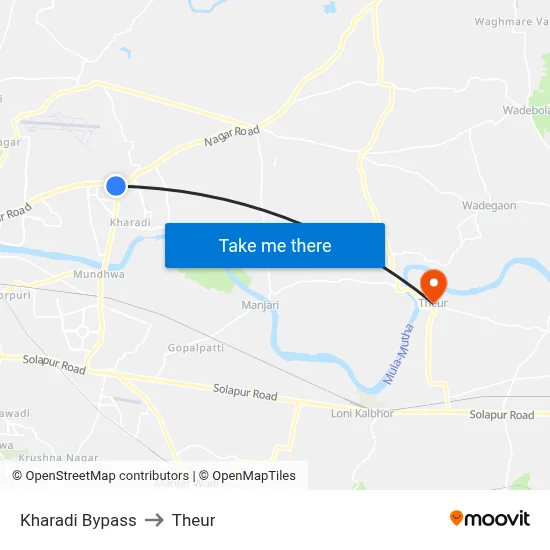 Kharadi Bypass to Theur map