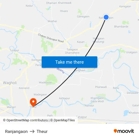 Ranjangaon to Theur map