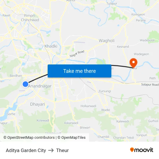 Aditya Garden City to Theur map